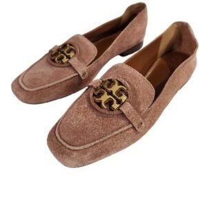 Tory Burch Tan Suede Flats with Signature Logo 8.5